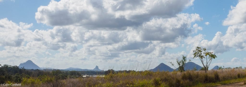 Glasshouse Mountains in the distance